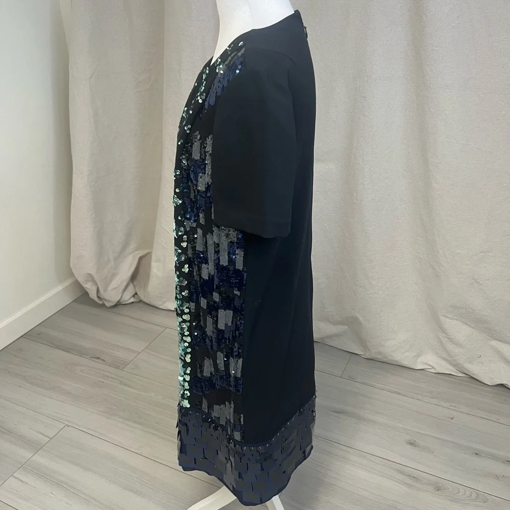 Tory Burch Retro Sequin Colorblock Shift Dress‎ Black Cream Sz 6 Mob Wife Luxury